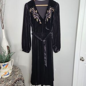 Black Velvet Embroidered Dress